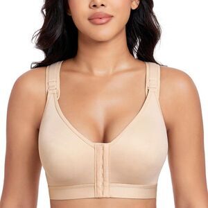 Womens Bra Size 34D Front Closure Comfort Support Sport Brassiere Nude